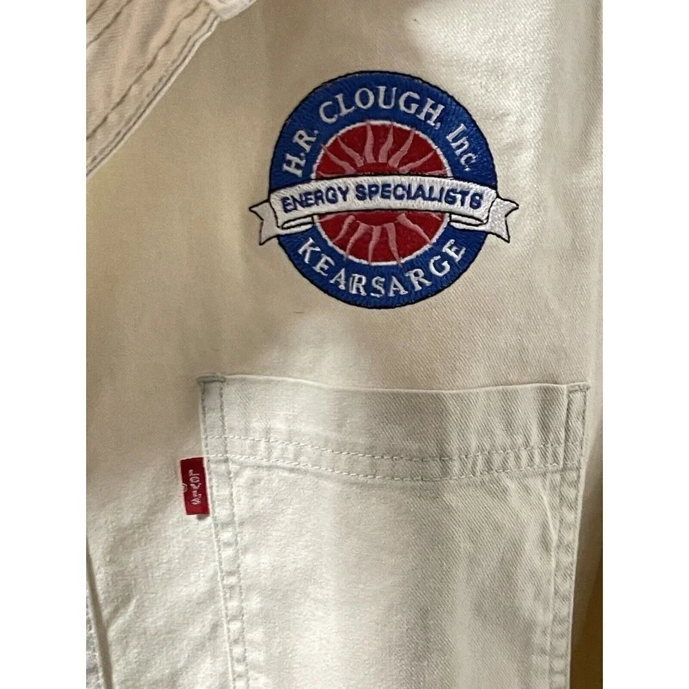 VTG Levi's Jeans Men’s L Denim Button Up Shirt  Metal Buttons Ivory Badge Pocket